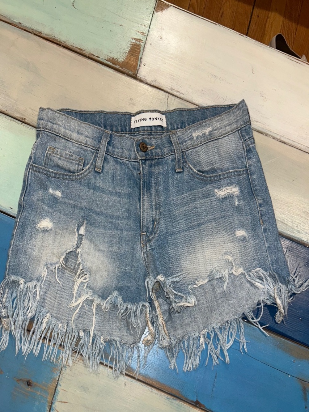 Flying Monkey Platinum Distressed Jean Shorts 28